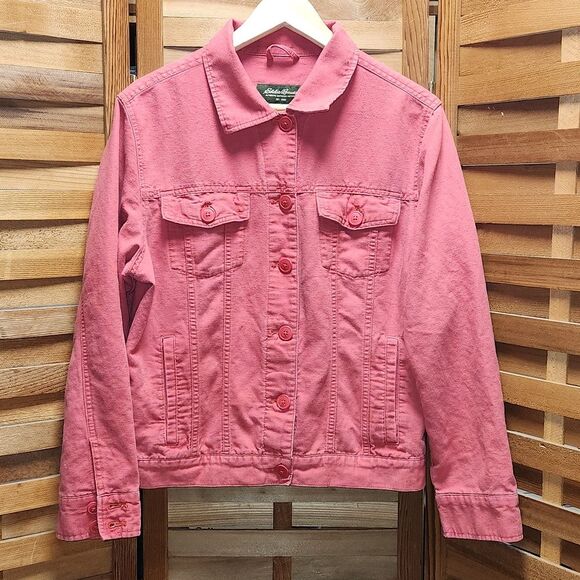 Eddie Bauer Authentic Outdoor Outfitter Pink Button-up Jacket Women L Linen - Picture 2 of 10